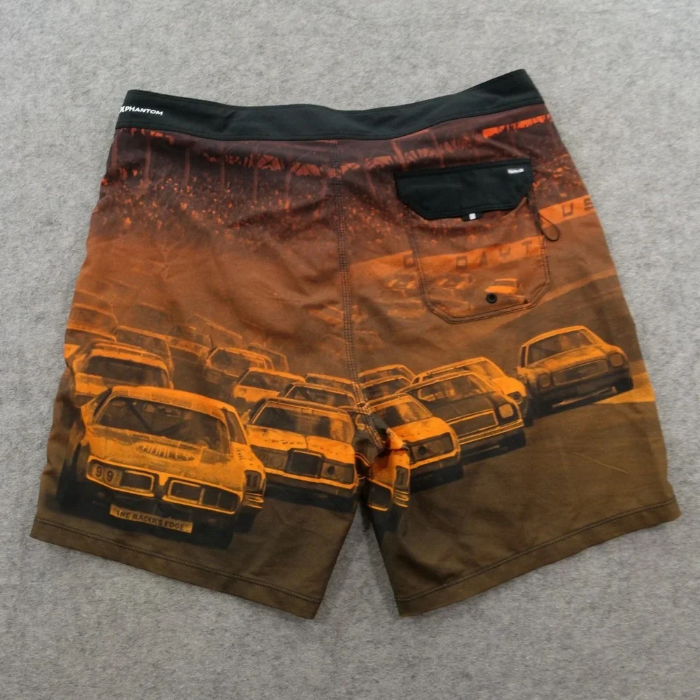 Hurley x Nascar Boardshorts Mens 32 Brown Swim Trunks Daytona Graphic Racing
